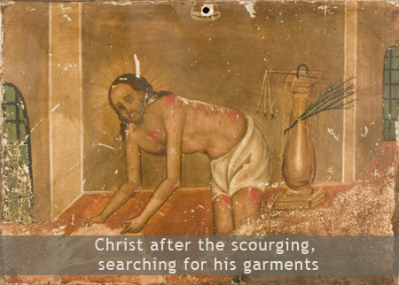 Christ after the scourging, searching for his garments